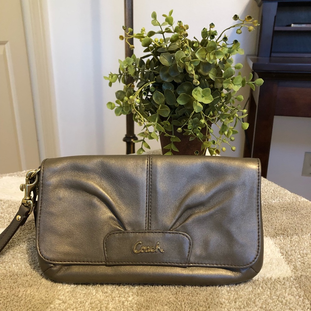 Coach gold/bronze leather wristlet